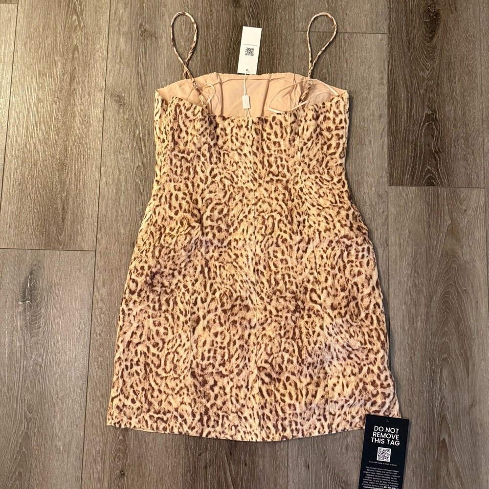 New ASTR the Label Linen Leopard Cheetah Print Mini Tank Dress Size Small - Picture 4 of 7